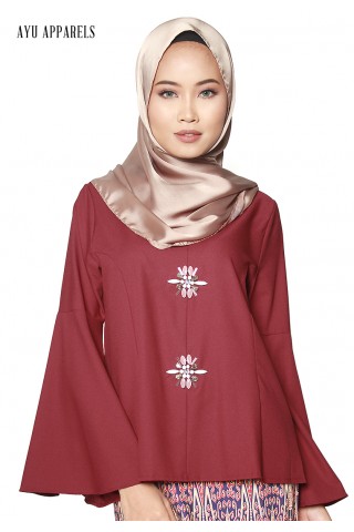 Gem Flare Sleeve Blouse Dark Red